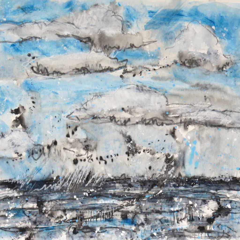 seascape horizon in blue, black and white