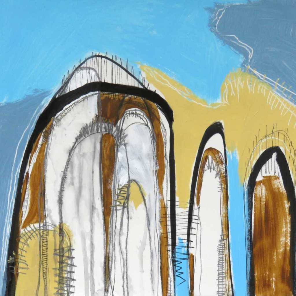 landscape abstract in blue, brown and yellow