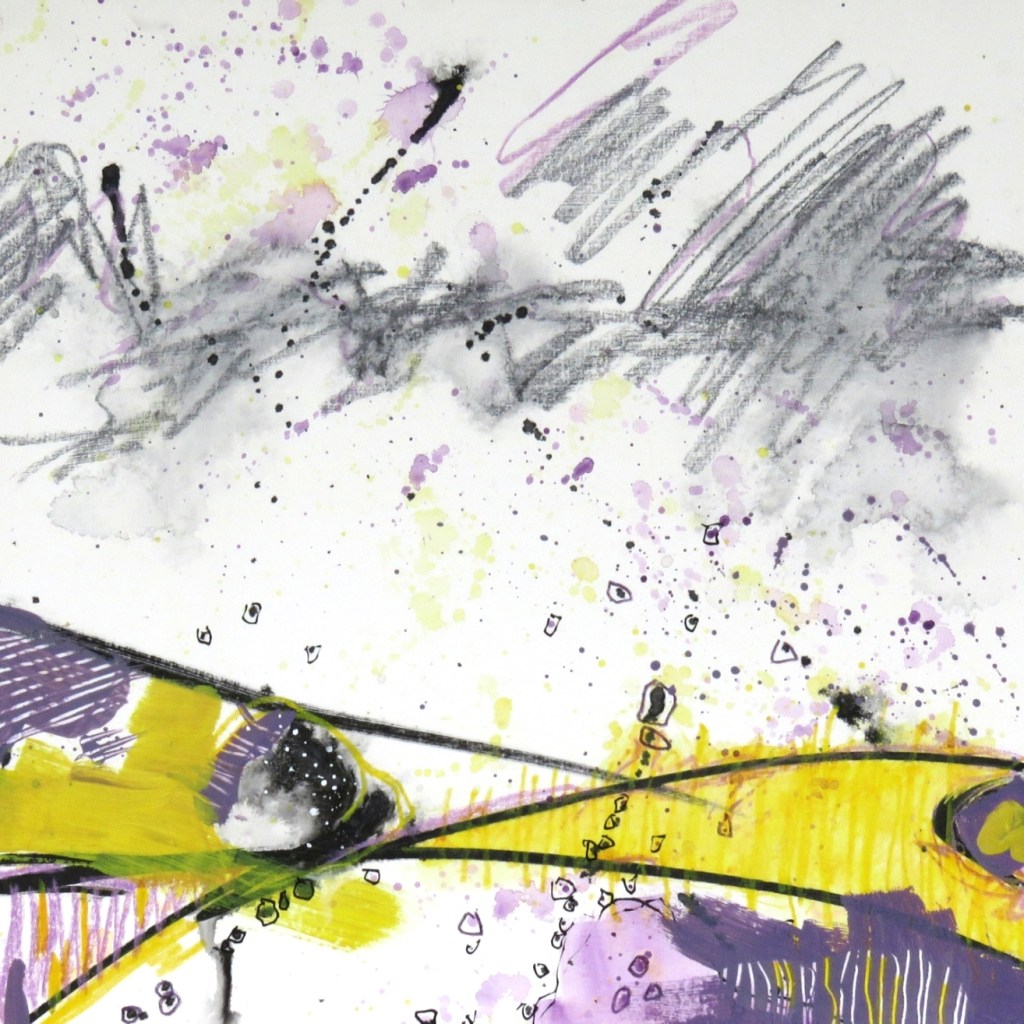 abstract mixed media landscape with drawing