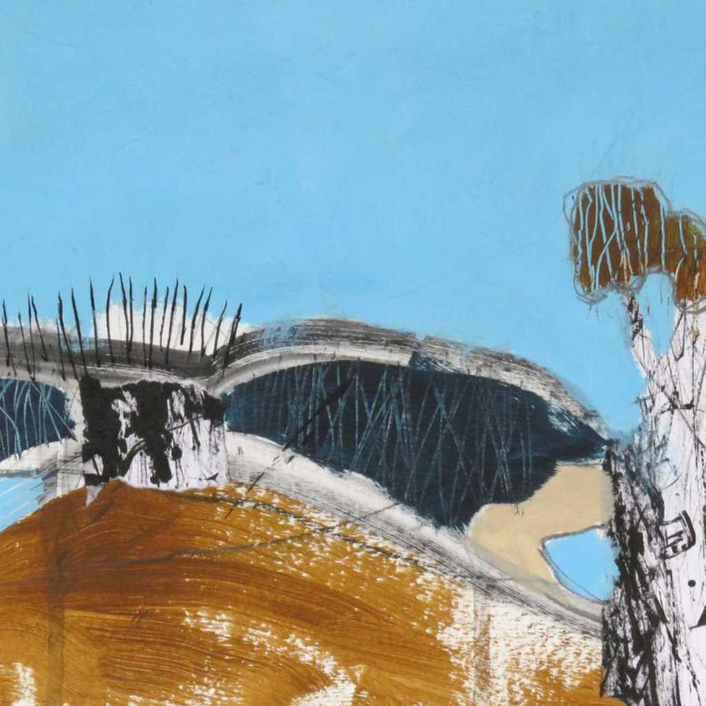 abstract mixed media acrylic in blue and brown