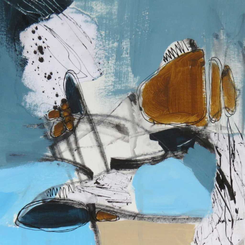 abstract mixed media acrylic in blue and brown